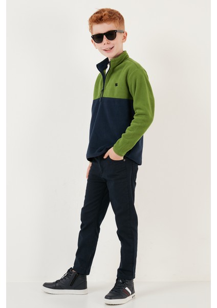 Yumuşak Dokulu Yarım Fermuarlı Renk Bloklu Dik Yaka Polar Çocuk Polar 5905004 fiyatları