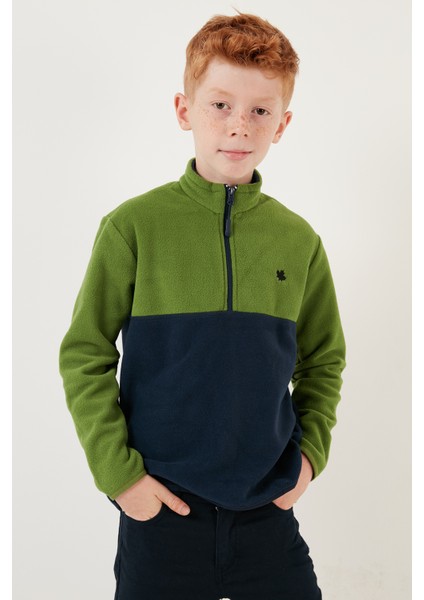 Yumuşak Dokulu Yarım Fermuarlı Renk Bloklu Dik Yaka Polar Çocuk Polar 5905004 modelleri