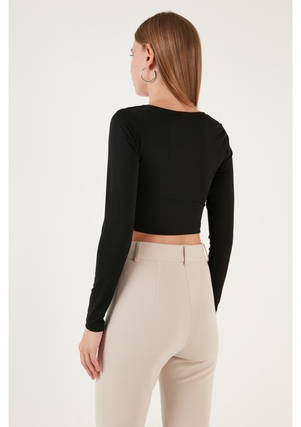 Slim Fit Kalp Yaka Önü Büzgülü Crop Bluz Bayan Bluz 5865401