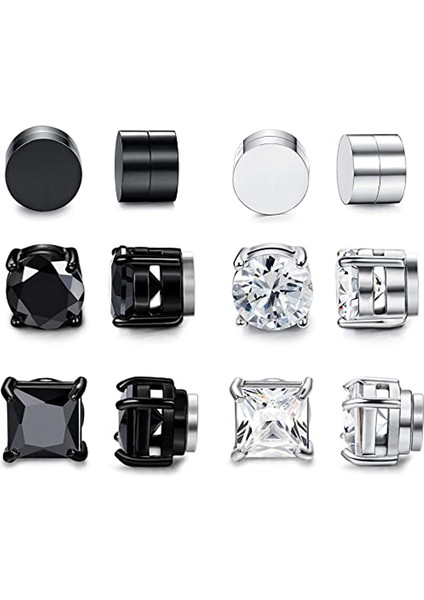 1-Black-1pairs Wkoud 6 Çift Manyetik Saplama Küpe Erkekler ve Kadınlar Siyah Cz Mıknatıs Delici Olmayan Klip Küpe Seti Yuvarlak Siyah Çelik (Yurt Dışından) fiyatları