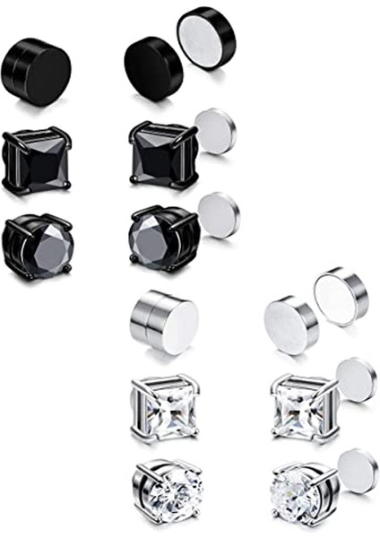 1-Black-1pairs Wkoud 6 Çift Manyetik Saplama Küpe Erkekler ve Kadınlar Siyah Cz Mıknatıs Delici Olmayan Klip Küpe Seti Yuvarlak Siyah Çelik (Yurt Dışından) fırsatları