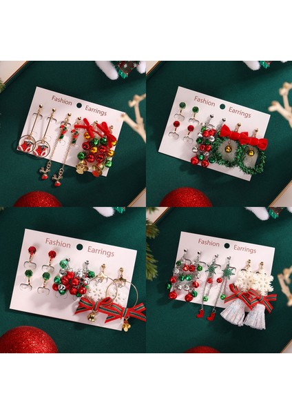 005 Noel Klipsli Küpe Seti Noel Ağacı Kahverengi Elk Kardan Adam Noel Baba Çan Olmayan Deldi Küpe Kadın Kızlar Için Noel Hediyesi (Yurt Dışından)
