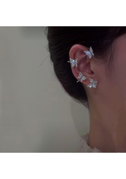 5534402 Sağ Kelebek Kulak Klipsi Kulak Parlak Zirkon Altın Rengi Uzun Püskül Klip Manşet Hediye Kadınlar Için Piercing Küpe Moda Takı (Yurt Dışından)