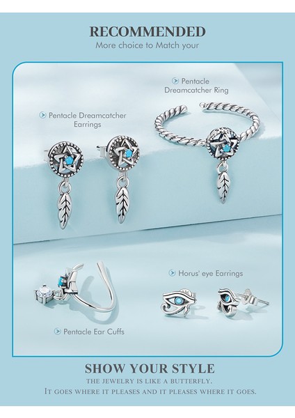 SCE1492 Bamoer Tek Küpe 925 Gümüş Klip Dreamcatcher Hollow Nazar Turkuaz Narin Basit Hipoalerjenik Kulak Takı Hediye (Yurt Dışından)