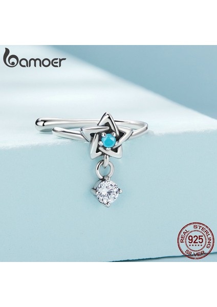 SCE1492 Bamoer Tek Küpe 925 Gümüş Klip Dreamcatcher Hollow Nazar Turkuaz Narin Basit Hipoalerjenik Kulak Takı Hediye (Yurt Dışından)