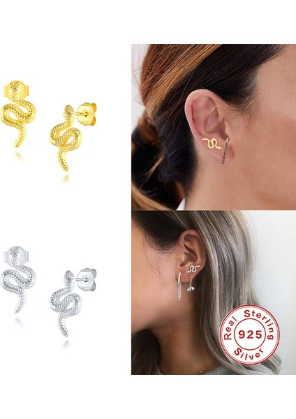 1 Çift Gümüş F.ı.n.s Yığını Yaratıcı Yılan 925 Ayar Gümüş Klipsli Küpe Kadınlar Için Gotik Küpe Deliksiz Sahte Piercing Kulak Manşet (Yurt Dışından) modelleri