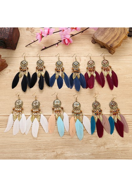 Mix Uzun Tüy Küpe Kadınlar Için 2022 Trendy Boho Tasarım Modern Stil Oyma Yaprak Vintage Bohemian Püskül Küpe (Yurt Dışından)
