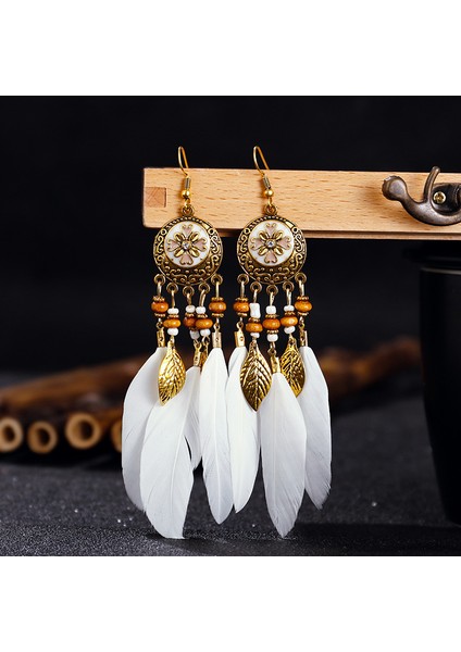 Mix Uzun Tüy Küpe Kadınlar Için 2022 Trendy Boho Tasarım Modern Stil Oyma Yaprak Vintage Bohemian Püskül Küpe (Yurt Dışından)