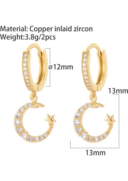 ER121G6 Güneş Ay Yıldız Kristal Hoop Küpeler Kadınlar Için Mikro Açacağı Cz Eşleştirilmiş Piercing Dangle Küpe Trendy Kore Yeni Moda 2022 (Yurt Dışından)