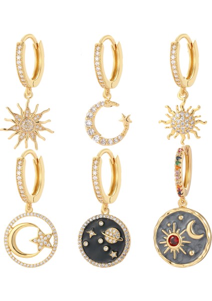 ER121G6 Güneş Ay Yıldız Kristal Hoop Küpeler Kadınlar Için Mikro Açacağı Cz Eşleştirilmiş Piercing Dangle Küpe Trendy Kore Yeni Moda 2022 (Yurt Dışından)