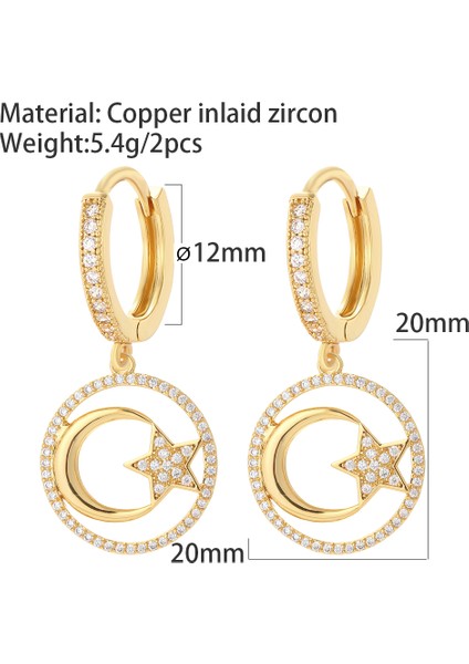 ER121G6 Güneş Ay Yıldız Kristal Hoop Küpeler Kadınlar Için Mikro Açacağı Cz Eşleştirilmiş Piercing Dangle Küpe Trendy Kore Yeni Moda 2022 (Yurt Dışından)