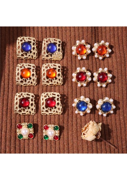 01 Huanzhı Retro Emaye Inci Çiçek Kalp Renkli Metal Kolye Küpe 2022 Yeni Kış Fransız Vintage Takı Pendientes Mujer (Yurt Dışından)