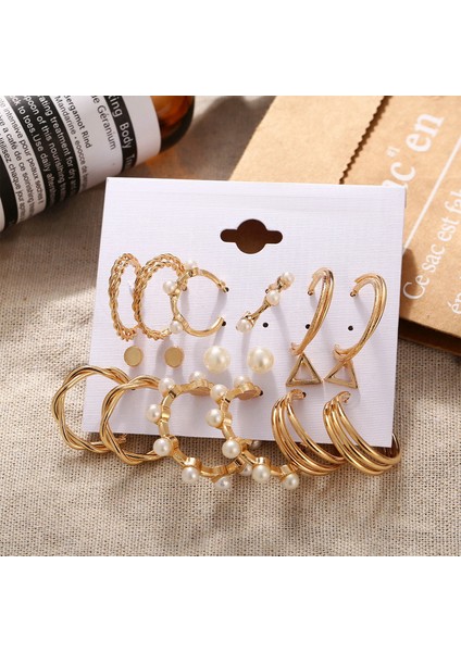 Set 19 9 Pairs Daire Hoop Küpe Seti Inci Damla Kalp Kelebek Kadınlar Için Küpe Kız Sevimli Kulak Çıtçıt Toka Takı (Yurt Dışından) modelleri