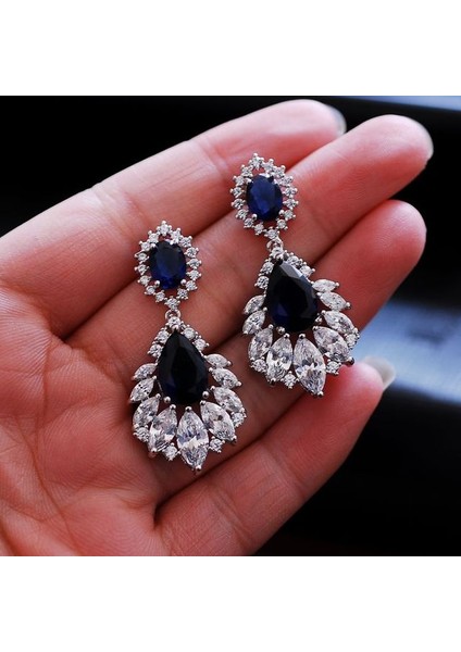 Mavi Uilz Moda Kübik Zirkon Avize Dangle Bırak Küpe ile Aaa Kristal Kadınlar Için Düğün Parti Takı UE363 (Yurt Dışından)