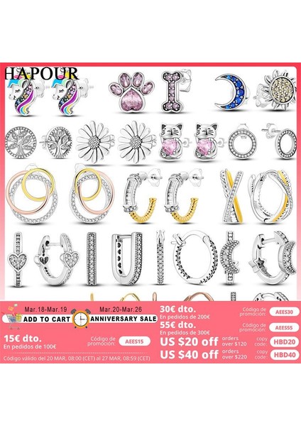 KTE035 Hapour Gümüş Renk Hoop Küpe Yuvarlak Cz Zirkon Kalp Hoop Küpeler Kadınlar Için Moda Gümüş Küpe Takı Yapımı Hediye (Yurt Dışından)