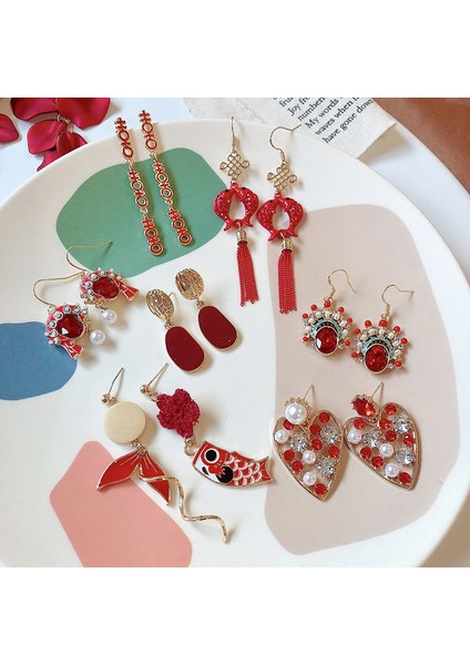 03 S925 Gümüş Iğne Lüks Küpe Kadınlar Için Geleneksel Çin Moda Yeni Yıl Düğün Takı Kırmızı Uzun Püskül Küpe 2023 (Yurt Dışından) modelleri