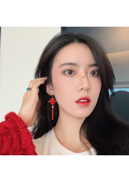 03 S925 Gümüş Iğne Lüks Küpe Kadınlar Için Geleneksel Çin Moda Yeni Yıl Düğün Takı Kırmızı Uzun Püskül Küpe 2023 (Yurt Dışından) indirimleri