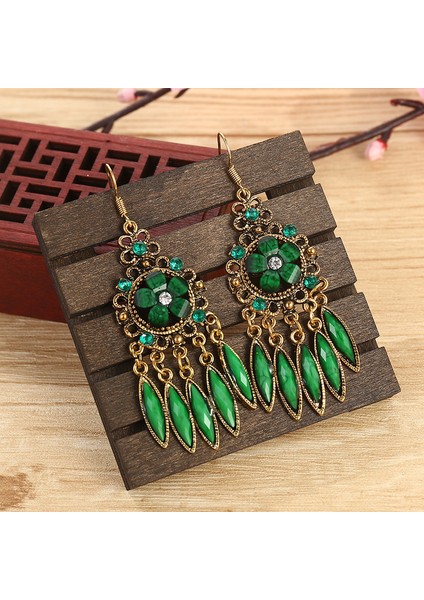 Mavi Vintage Püskül Küpe 2022 Kadın Etnik Tarzı Antik Bronz Renk Alaşım Hollow Out Reçine Çiçek Bohemia Dangle Küpe (Yurt Dışından) modelleri