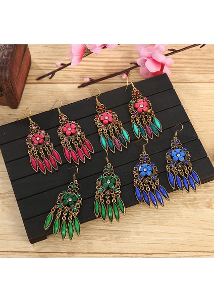 Mavi Vintage Püskül Küpe 2022 Kadın Etnik Tarzı Antik Bronz Renk Alaşım Hollow Out Reçine Çiçek Bohemia Dangle Küpe (Yurt Dışından) fırsatları