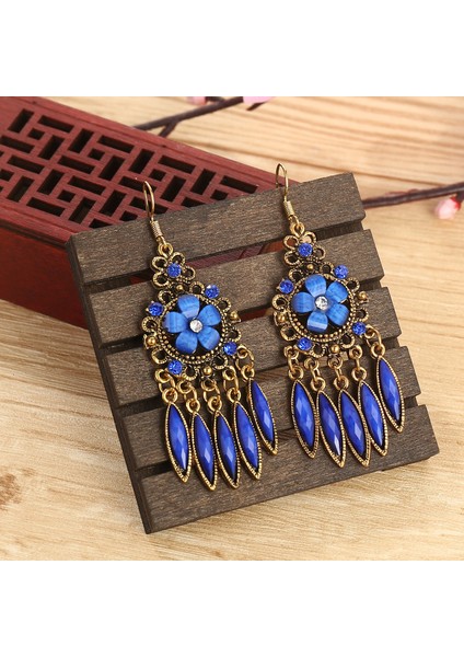 Mavi Vintage Püskül Küpe 2022 Kadın Etnik Tarzı Antik Bronz Renk Alaşım Hollow Out Reçine Çiçek Bohemia Dangle Küpe (Yurt Dışından) indirimleri