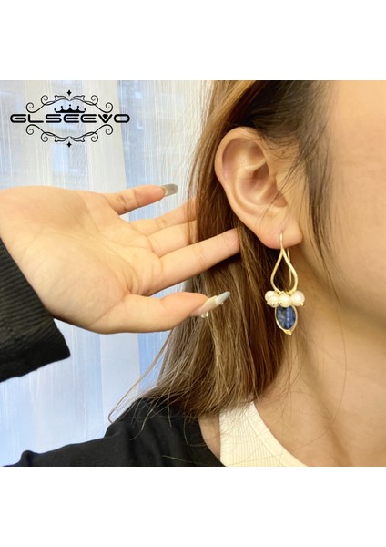 GE0922 Glseevo Doğal Lapis Lazuli Yaprak Sıradışı Damla Küpe Kadınlar Için Charm Tasarım Dangle Küpe Güzel Takı Düğün Hediyesi GE0897 (Yurt Dışından)