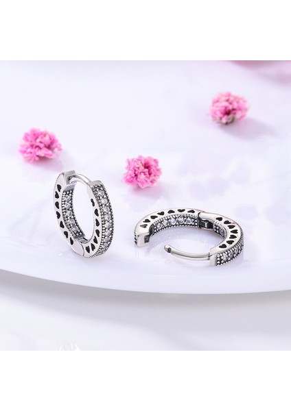 KTE034 Hapour Gümüş Renk Hoop Küpe Yuvarlak Cz Zirkon Kalp Hoop Küpeler Kadınlar Için Moda Gümüş Küpe Takı Yapımı Hediye (Yurt Dışından)