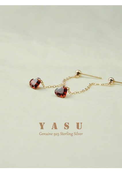 Z E0220 Gümüş Yasu 925 Ayar Gümüş 14 K Altın Kaplama Uzun Zincir Garnet Yakut Kalp Damla Küpe Kadınlar Için Zarif Güzel Takı Aksesuarları (Yurt Dışından) fırsatları