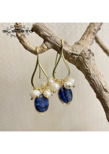 GE0922 Glseevo Doğal Lapis Lazuli Yaprak Sıradışı Damla Küpe Kadınlar Için Charm Tasarım Dangle Küpe Güzel Takı Düğün Hediyesi GE0897 (Yurt Dışından)
