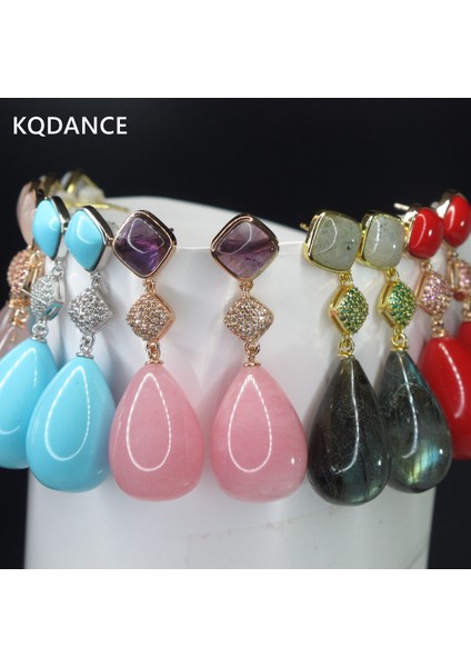 Turkuaz Kqdance Kadın Pembe Kuvars Inci Mavi Turkuaz Akuamarin Kırmızı Siyah Akik Doğal Taşlar Gözyaşı Damlası Küpe 925 Gümüş Iğne (Yurt Dışından) fiyatları