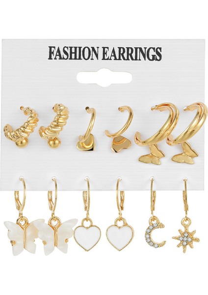 51362 Lats Vintage Inci Küpeler Set Metal Altın Renk Dangle Küpe Trendy Kalp Kelebek Halka Küpe Geometrik Moda Takı (Yurt Dışından)