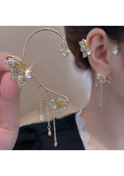 5534401 Sol Kelebek Kulak Klipsi Kulak Parlak Zirkon Altın Rengi Uzun Püskül Klip Manşet Hediye Kadınlar Için Piercing Küpe Moda Takı (Yurt Dışından) fiyatları