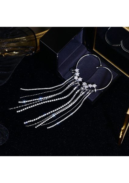 EJ325 Altın Sol Kulak Moda Köpüklü Uzun Püskül Kristal Yıldız Kulak Klipsi Küpe Kadınlar Için Delme Olmadan Zarif Işık Lüks Düğün Takı (Yurt Dışından) modelleri