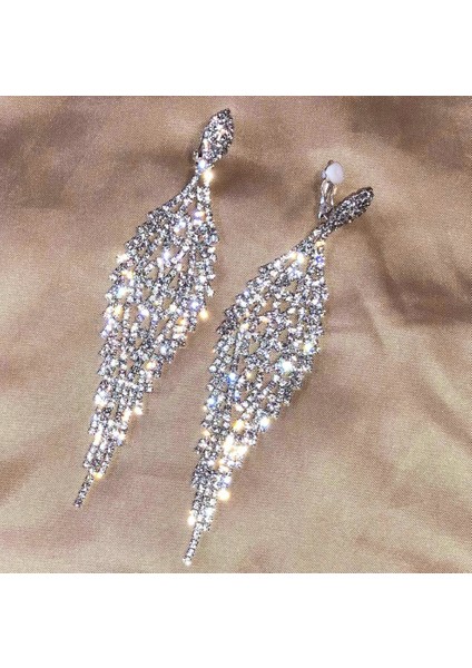 Stil 8 Uzun Püskül Küpe Üzerinde Klip Rhinestone Avize Boho Saçak Zincir Küpe Düğün Gelin Parti Takı Için (Yurt Dışından)