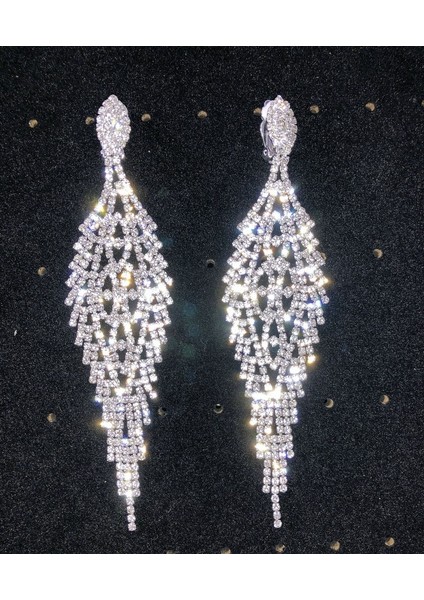Stil 8 Uzun Püskül Küpe Üzerinde Klip Rhinestone Avize Boho Saçak Zincir Küpe Düğün Gelin Parti Takı Için (Yurt Dışından)
