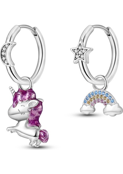 YFE001 Gümüş 925 Unicorn Gökkuşağı Asimetrik Damla Küpe Kadınlar Için Orijinal Tasarım Takı Dangle Küpe Pendientes Mujer (Yurt Dışından)