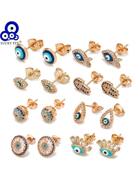 Stil 6 Şanslı Göz Mavi Zirkon Nazar Fatima El Saplama Küpe Altın Gümüş Renk Küçük Küpe Kadın Kızlar Için Moda Takı BD423 (Yurt Dışından) fiyatları