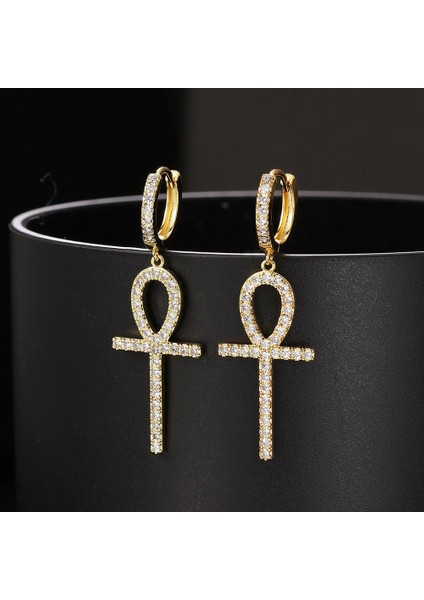 OHE023-1 Hip Hop Ankh Dangle Hoop Küpe Erkekler Için Kaya Punk Aksesuarları Buzlu Out Zirkon Delici Klipsli Küpe Moda Takı OHE111 (Yurt Dışından) fiyatları