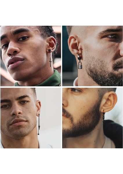 Stil 10-(8mm) 2 Parça Paslanmaz Çelik Siyah Saplama Küpe Çapraz Dangle Küpe Seti Küçük Hoop Huggie Küpe Moda Piercing Takı (Yurt Dışından) fırsatları