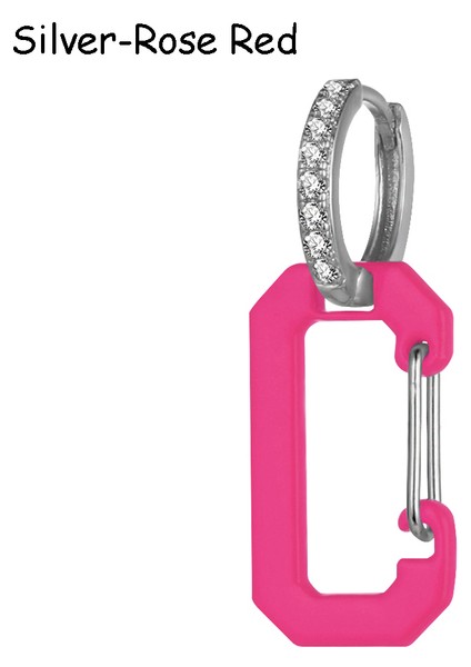Gümüş-Gül Kırmızı 1 Adet Renkli Üçgen Delik Dangle Bırak Küpe Kadınlar Için Neon Tarzı Floresan Takı Hediyeler Cz Kulak Delme Küpe Kolye (Yurt Dışından)