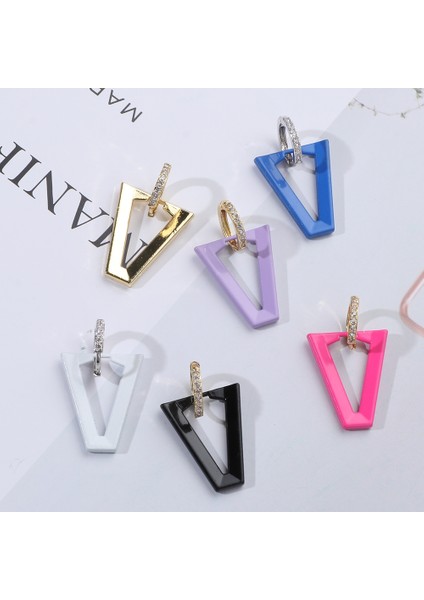 Gümüş-Gül Kırmızı 1 Adet Renkli Üçgen Delik Dangle Bırak Küpe Kadınlar Için Neon Tarzı Floresan Takı Hediyeler Cz Kulak Delme Küpe Kolye (Yurt Dışından) modelleri
