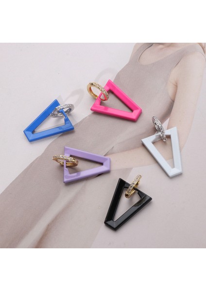 Gümüş-Gül Kırmızı 1 Adet Renkli Üçgen Delik Dangle Bırak Küpe Kadınlar Için Neon Tarzı Floresan Takı Hediyeler Cz Kulak Delme Küpe Kolye (Yurt Dışından) fırsatları