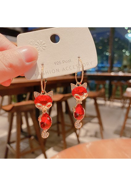 Kırmızı Tilki Küpe Inci Ilmek Dangle Küpe Kadınlar Için Fransız Vintage Kırmızı Gül Çiçek Ilmek Inci Sonbahar Kış Festivali Takı Aksesuarları (Yurt Dışından)