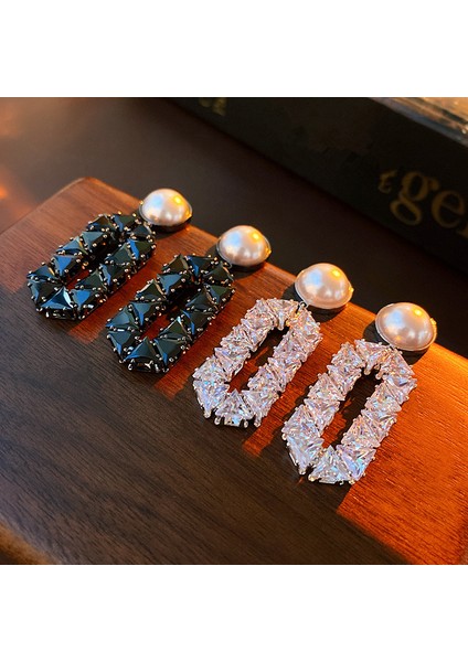 Siyah 5 cm Moda Inci Zirkonya Oval Geometrik Damla Dangle Küpe Kadınlar Için Bildirimi Yeni Beyaz Siyah Küpe (Yurt Dışından) fiyatları
