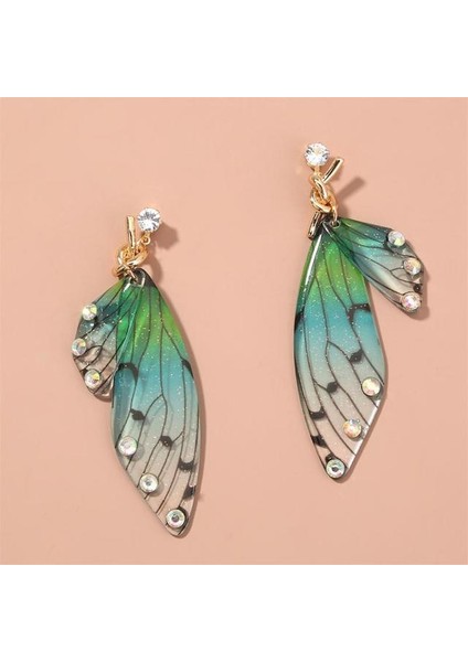 01 Degrade Reçine Simülasyon Kanat Damla Küpe Kadınlar Için Rhinestone Ağustosböceği Kelebek Kanatları Küpe Dangle Küpe Takı Hediye (Yurt Dışından)
