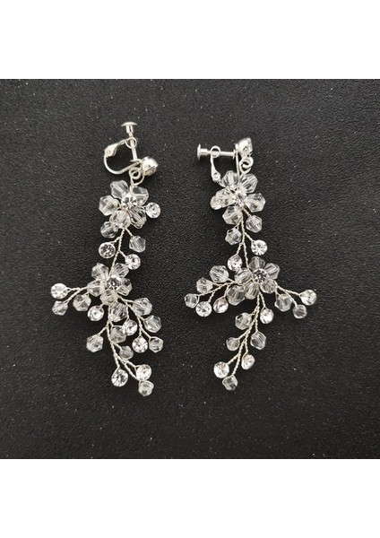 2124 Gümüş Slbrıdal El Yapımı Rhinestones Kristaller Inciler Klipsli/kulak Pin Düğün Dangle Küpe Gelin Avize Küpe Kadın Takı (Yurt Dışından)