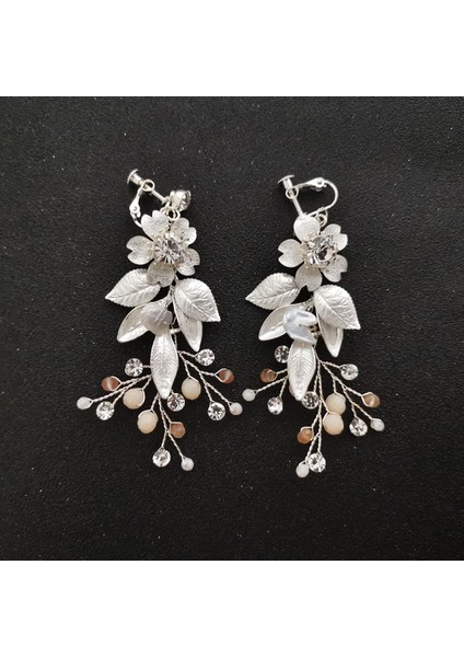2122 Gümüş Slbrıdal El Yapımı Rhinestones Kristaller Inciler Klipsli/kulak Pin Düğün Dangle Küpe Gelin Avize Küpe Kadın Takı (Yurt Dışından) modelleri