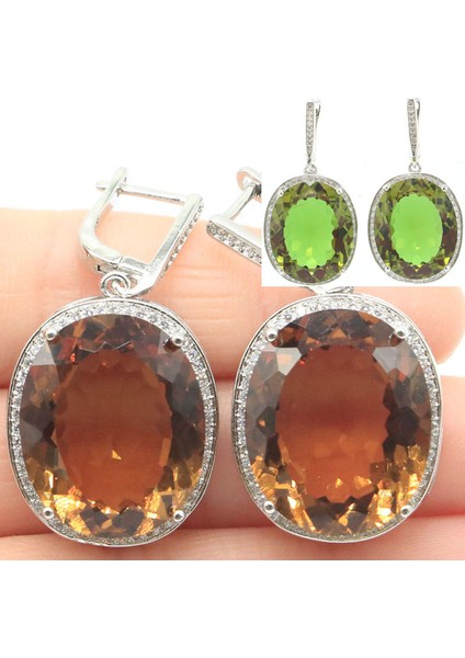 Pembe Mistik 40X21MM Büyük Oval Takı Seti 17.5g Renk Değiştiren Sultanit Alexandrite Topaz Gümüş Küpe Kolye Göz Alıcı (Yurt Dışından) fiyatları