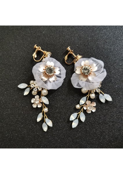 2129 Altın Slbrıdal El Yapımı Rhinestones Kristaller Inciler Klipsli/kulak Pin Düğün Dangle Küpe Gelin Avize Küpe Kadın Takı (Yurt Dışından)