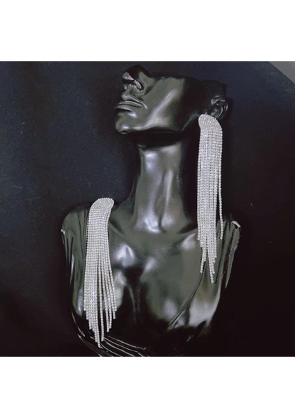 Kadınlar Için Altın 26CMRHINESTONE Kolye Küpe Moda Manifestosu Kristal Püskül Küpe Avrupa ve Amerikan Tarzı Küpe Moda (Yurt Dışından)