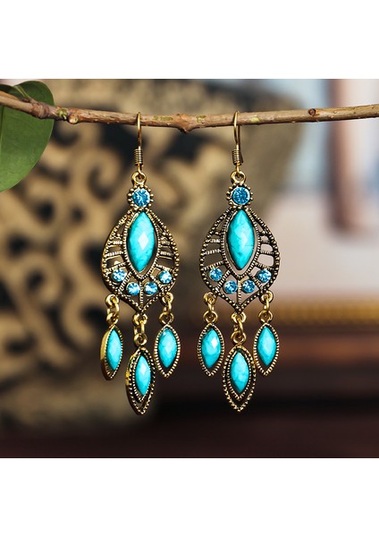 Çok Renkli Bohem Etnik Kadın Küpe 2021 Vintage Oymak Alaşım Reçine Taklidi Dangle Küpe Hint Takı (Yurt Dışından)